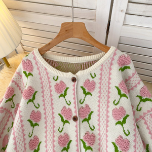 女性用ニットセーターカーディガンコートレディース秋冬冬甘い花刺繍ニットブラウス工場 - Product Image 4