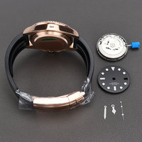 Kit de Montage de Montre de Plongée Boîtier en Acier Inoxydable Or Rose Mouvement NH35 Bracelet en Caoutchouc Pièces de Rechange pour Réparation de Montre Cadran et Aiguilles