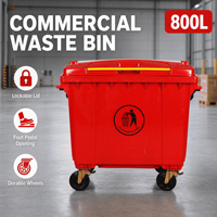 Conteneur à déchets extérieur 800L en plastique HDPE, type induction, haute visibilité, écologique, sécurisé pour les enfants, avec roue de frein et bouchon de vidange