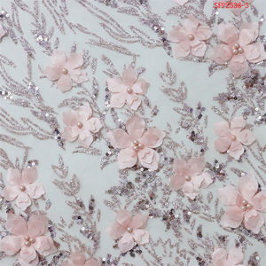 Bellissimo abito da sera di 15 anni 3D fiore glitterato pizzo <span class=keywords><strong>rosa</strong></span> sposa francese abito da sposa perla con paillettes <span class=keywords><strong>Tulle</strong></span> tessuto di pizzo - Product Image 4