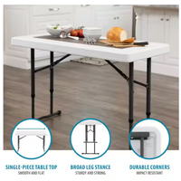 Table pliante commerciale réglable en hauteur, légère et durable, en résine de granit blanc de 4 pieds, pour le camping, les pique-niques et l'intérieur