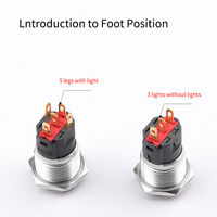 Interrupteur à bouton-poussoir en métal de 16mm avec verrouillage du connecteur de câble/fonction instantanée lumière LED en forme d'anneau