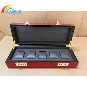 Boîte à montres en bois à 5 emplacements, directement de l'usine, organisateur de montres de luxe, boîte à montres de marque verte et rouge célèbre, logo personnalisé disponible - Product Image 5