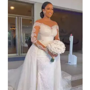 S3878F 2025 New <b>Drop</b> Shipping Lace Long Sleeves Applique Diamond Embellished Princess Luxury Wedding Dress - Product Image 1