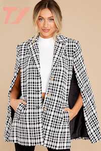 Đen Chất lượng cao Phụ nữ Quy Tắc Ngày Đen Tweed CAPE <span class=keywords><strong>Blazer</strong></span> - Product Image 5
