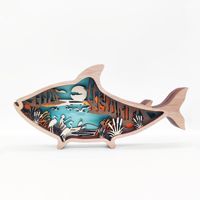 Table Offre Spéciale décoration de la maison 3D lumière LED oeuvre Animal poisson famille ornements formes en bois artisanat