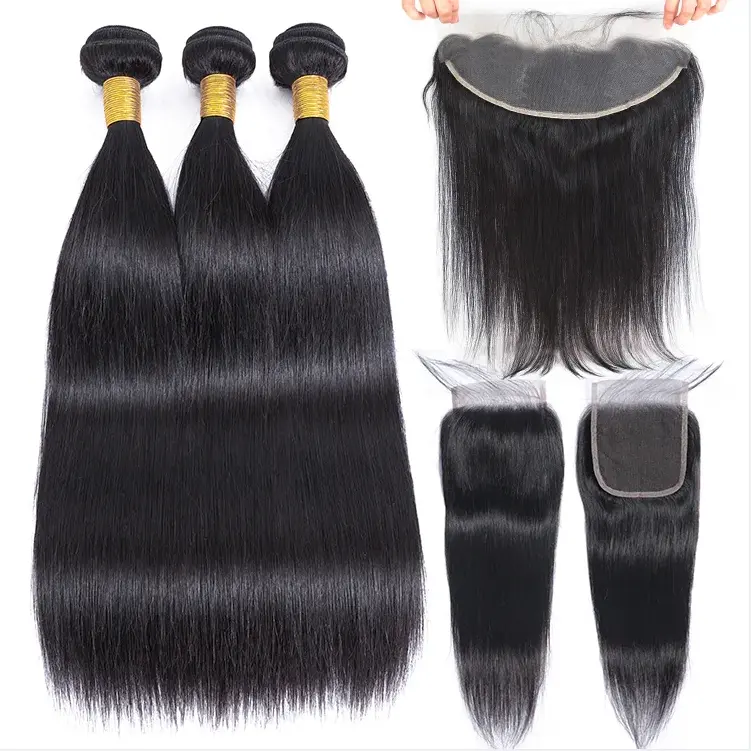 Wholesale Raw Cuticle Aligned Hair 100 Virgin Human Hair Mink Brazilian Hair Straight 3 Bundles With Lace Frontal Closure