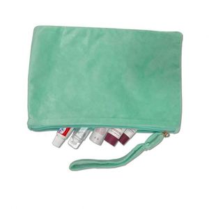 Wholesale Eco Blank <b>Plain</b> Customized Printed Logo Green Reusable Travel Velvet Cosmetic Makeup Bag for Women - Product Image 5