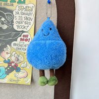 Porte-clés en peluche en coton bleu motif goutte de pluie, pendentif mignon, poupée en peluche souriante, douce et confortable, cadeau d'anniversaire pour filles