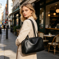 Sacs bowling en cuir d'agneau personnalisés OEM 2026 pour femmes, luxe discret, sac à main à poignée supérieure, sac à bandoulière, petit sac sous le bras, café noir
