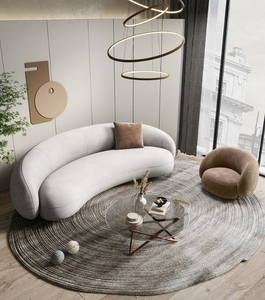 Moderno y Sencillo Sofá Seccional de Tres Plazas con Diseño de Arco, Tapizado en Lana de Cordero y Madera Maciza, Estilo Europeo Informal para Sala de Estar - Product Image 5