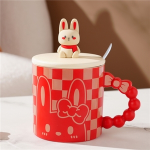 Tasse en céramique personnalisée de 14 oz avec motif lapin mignon, style japonais, avec cuillère et couvercle – Vente chaude - Product Image 3