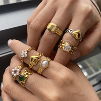 J&D Meilleures Ventes Bagues Vintage en Acier Inoxydable Or 18 Carats Bijoux de Luxe Perle Cœur Montre Carrée