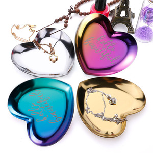 Trái tim hình dạng trái cây tấm nhỏ các mặt hàng trang sức hiển thị đầy màu sắc kim loại thép không gỉ lưu trữ gương khay món ăn tráng miệng trang trí nội thất - Product Image 1