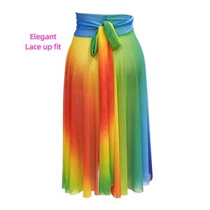 मिडी गीतात्मक नृत्य वेशभूषा रंगीन इंद्रधनुष रंग जाल फीता बैले स्कर्ट - Product Image 4