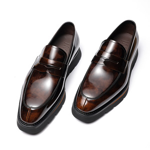 Chaussures pour hommes de style britannique et américain en cuir de vachette pleine fleur, patchwork, bout carré, légères, respirantes et confortables pour le travail - Product Image 4