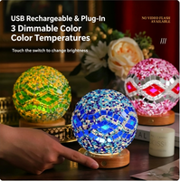 Lampe de nuit LED en forme de lune en mosaïque baroque, rechargeable, tactile, boule de verre 3D, alimentée par batterie, lampe décorative religieuse en bois colorée