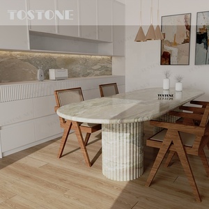 Tostone Modern Simple Style Natural Green <strong>Ceppo</strong> Breccia Marble Dining Table for Home Kitchen <strong>Restaurant</strong> Use Round Oval Top Slab - Product Image 1