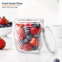 Vente en gros 500ml large bouche en relief Transparent hermétique café fantaisie cuisine bocaux en verre avec couvercle