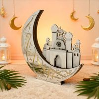 Décoration en bois en forme de croissant de lune, Ornement de table 3D mosquée islamique, Décoration autoportante pour la maison pour l'Aïd Moubarak, pour la fête musulmane
