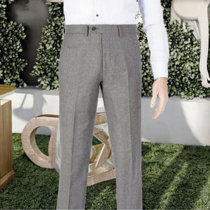 Pantalón de Vestir Casual para Hombre, Corte Slim Fit, Diseño Ligero en Tono Jaspeado, Frente Plano, Cintura Media, Corte Recto, Tejido Liso Teñido, 100% Algodón - Product Image 3