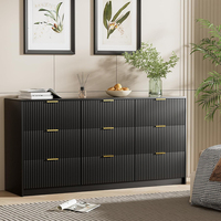 Commode moderne en bois noir, 9 tiroirs, glissières lisses, large coffre, poignées dorées, chambre à coucher, salon, placard