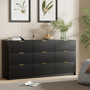<span class=keywords><strong>Commode</strong></span> moderne en bois noir, <span class=keywords><strong>9</strong></span> <span class=keywords><strong>tiroirs</strong></span>, glissières lisses, large coffre, poignées dorées, chambre à coucher, salon, placard - Product Image 4