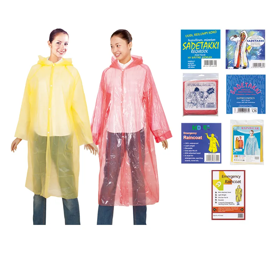 Vendita calda moda una volta usa monouso emergenza PE rainwear cappotti antipioggia impermeabile poncho antipioggia per adulti impermeabile