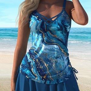European Style Two Piece Swimsuit <b>Plus</b> <b>Size</b> 1XL 2XL 3XL 4XL 5XL With Bra Pads No <b>Underwire</b> Conservative <b>Swimwear</b> For Women - Product Image 1