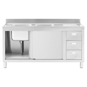 Évier commercial double en acier inoxydable avec égouttoir et 3 tiroirs, station de lavage de cuisine pour restaurant - Product Image 5