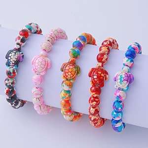 Braccialetti Elastici Estivi con <span class=keywords><strong>Tartaruga</strong></span> Marina in Camouflage, Braccialetti Regolabili in Pietra Naturale Ispirati all'Oceano - Product Image 1