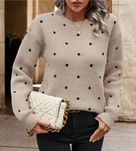 Autunno/inverno nuovo stile Pullover girocollo Jacquard a <span class=keywords><strong>pois</strong></span> maglieria a maniche lunghe-maglione Casual e di temperamento elegante - Product Image 1