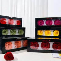 Lot de 3 boîtes cadeaux de fleurs éternelles, têtes de roses préservées de 7-8 cm, arrangements floraux, décoration de mariage
