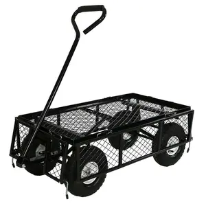 Utility Wagon Lawn Wheelbarrow Steel Trailer Wire Mesh Steel Platform Garden Cart