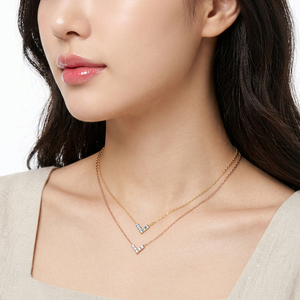 New Simple Elegant Fine Jewelry Laying Design 18K Solid Gold Real Natural Diamond Sapphire <b>Necklace</b> Minimalist Everyday Wear - Product Image 5