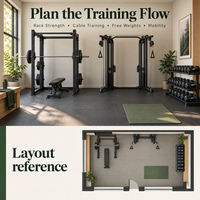 Plan d'équipement de studio de musculation privé personnalisable pour Power Rack, câbles et espaces de fitness commerciaux fonctionnels