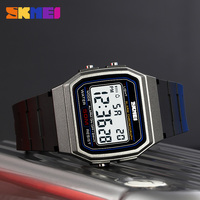SKMEI 2042 jam tangan Digital kotak ramping, arloji elektronik Stopwatch gaya Retro Vintage Ultra tipis ringan