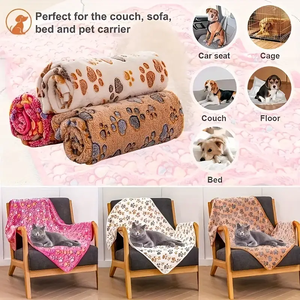 Toptan peluş Sherpa mercan polar su geçirmez evcil hayvan battaniyesi kalınlaşmış pazen çiçek desen sevimli hayvan köpek kedi kış yatak kullanımı - Product Image 4