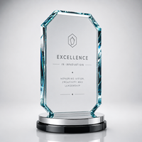 Trophée personnalisé en cristal transparent avec base métallique moderne, plaque gravée, cadeau de reconnaissance d'entreprise
