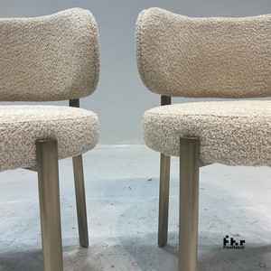 Minimalist Teddy Fabric Dining <b>Chair</b> Champagne Metal Legs Round <b>Back</b> for Hotel Cafe Commercial Use - Product Image 5