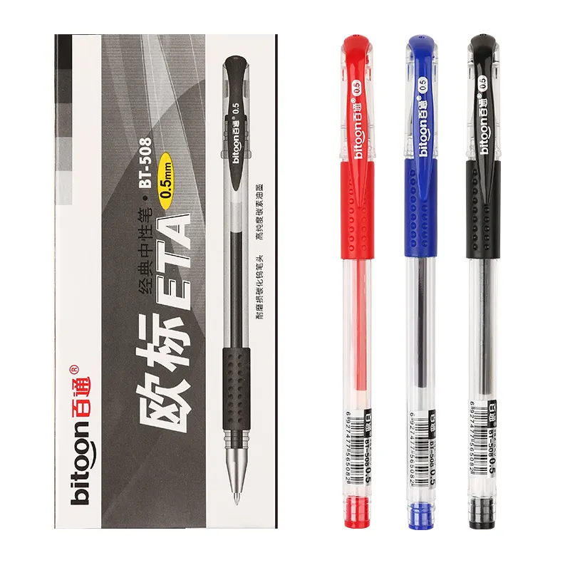Perlengkapan sekolah pena Gel hitam 0.5MM standar netral alat tulis promosi grosir dengan pena Gel tanda tangan