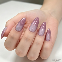 24 faux ongles en forme d'amande, motif goutte d'eau, ABS, violet clair, paillettes argentées, ombré, style INS, réutilisables, avec colle