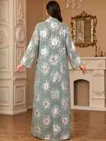 Abaya décontractée de luxe en polyester et mousseline, broderie florale à sequins, col montant, manches évasées, style Dubaï, Kaftan musulman, pour fête de l'Aïd, tenue modeste