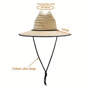 Printed Underbrim Natural Straw <b>Hat</b> Wide Brim UV Protection Beach Sun <b>Hat</b> with Custom Logo Adjustable Chin Strap for Outdoor - Product Image 2
