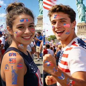 Tatuajes Temporales con la Bandera Estadounidense para el 250 Aniversario de EE. UU. en 2026, Pegatinas Faciales para Fanáticos del Fútbol Americano - Product Image 2