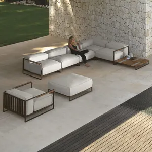 Luxury outdoor furniture hotel project stainless steel patio garden sofa set courtyard L shape outdoor sofa