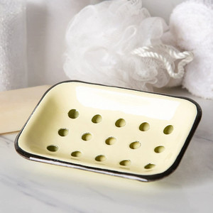 <strong>Bath</strong> Toilet Supplies 16cm EU Market Retro Vintage Style Custom <strong>White</strong> Blue Rim Enamel Metal Soap Dish Holder with Drip <strong>Tray</strong> - Product Image 3