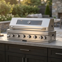 Barbecue à gaz encastrable 6 brûleurs en acier inoxydable pour cuisine extérieure