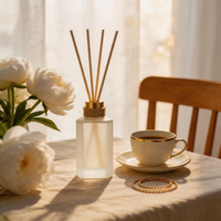 Bouteille vide en verre dépoli blanc pour diffuseur de parfum, 175 ml, avec col doré brossé, forme carrée