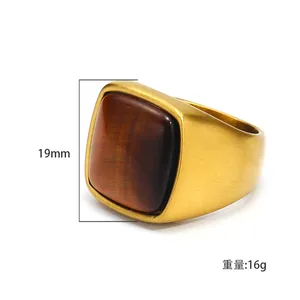 Người Đàn Ông Của Tự Nhiên Đá Nhẫn Hợp Thời Trang Đồ Trang Sức Bán Buôn Chống Làm xỉn Retro Tiger Eye Turquoise Màu Đen Obsidian Đá Tự Nhiên Người Đàn Ông Nhẫn - Product Image 5
